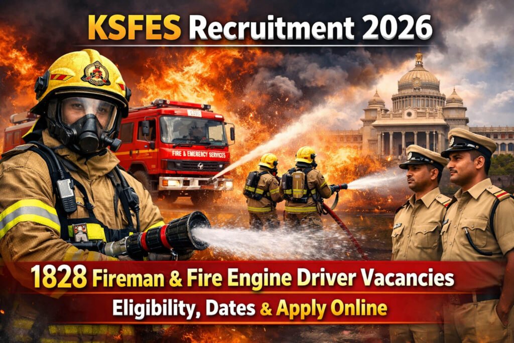 KSFES Recruitment 2026 for 1828 Fireman & Fire Engine Driver Vacancies – Eligibility, Dates & Apply Online